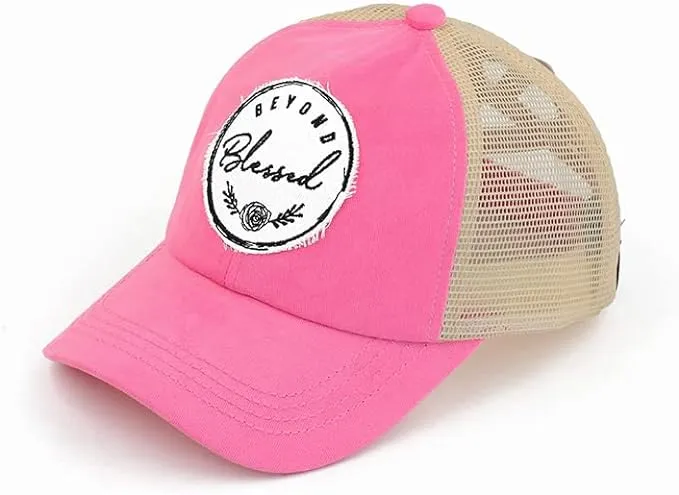 Beyond Blessed Criss Cross Saying Ponytail Hat by Funky Junque