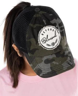 Beyond Blessed Criss Cross Saying Ponytail Hat by Funky Junque