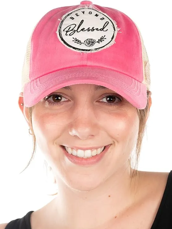 Beyond Blessed Criss Cross Saying Ponytail Hat by Funky Junque