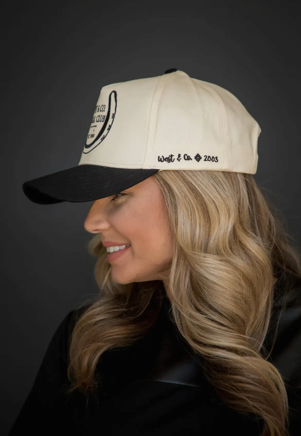 Black & Cream 5 Panel Horseshoe Trucker Hat