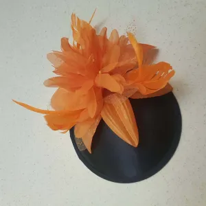 BLACK HAT fascinator with Orange Flower, Vintage 40s 50s Hat fascinator,Race Cocktail, Ascot ,Cocktail hat, wedding guest headpiece