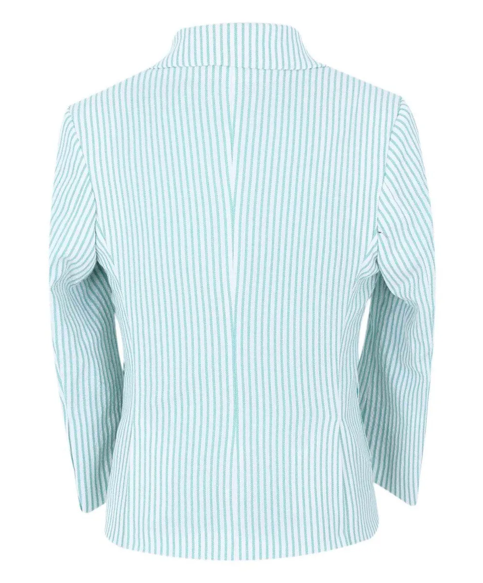 Boys Slim Fit Pinstripe Boating Blazer - Green