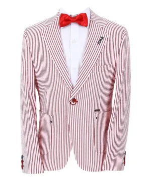 Boys Slim Fit Pinstripe Boating Blazer - Red