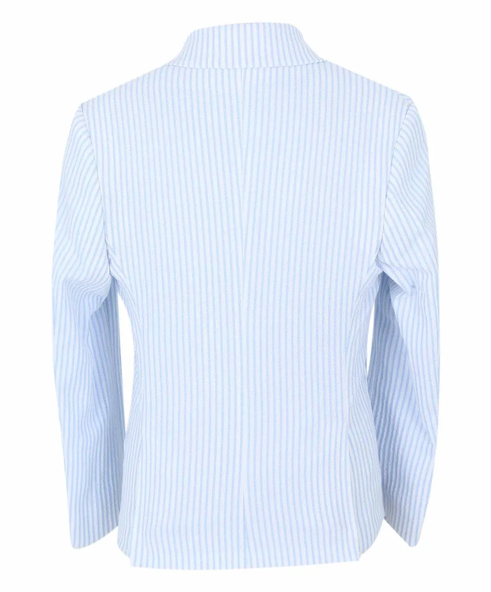 Boys Slim Fit Pinstripe Boating Blazer - Sky Blue