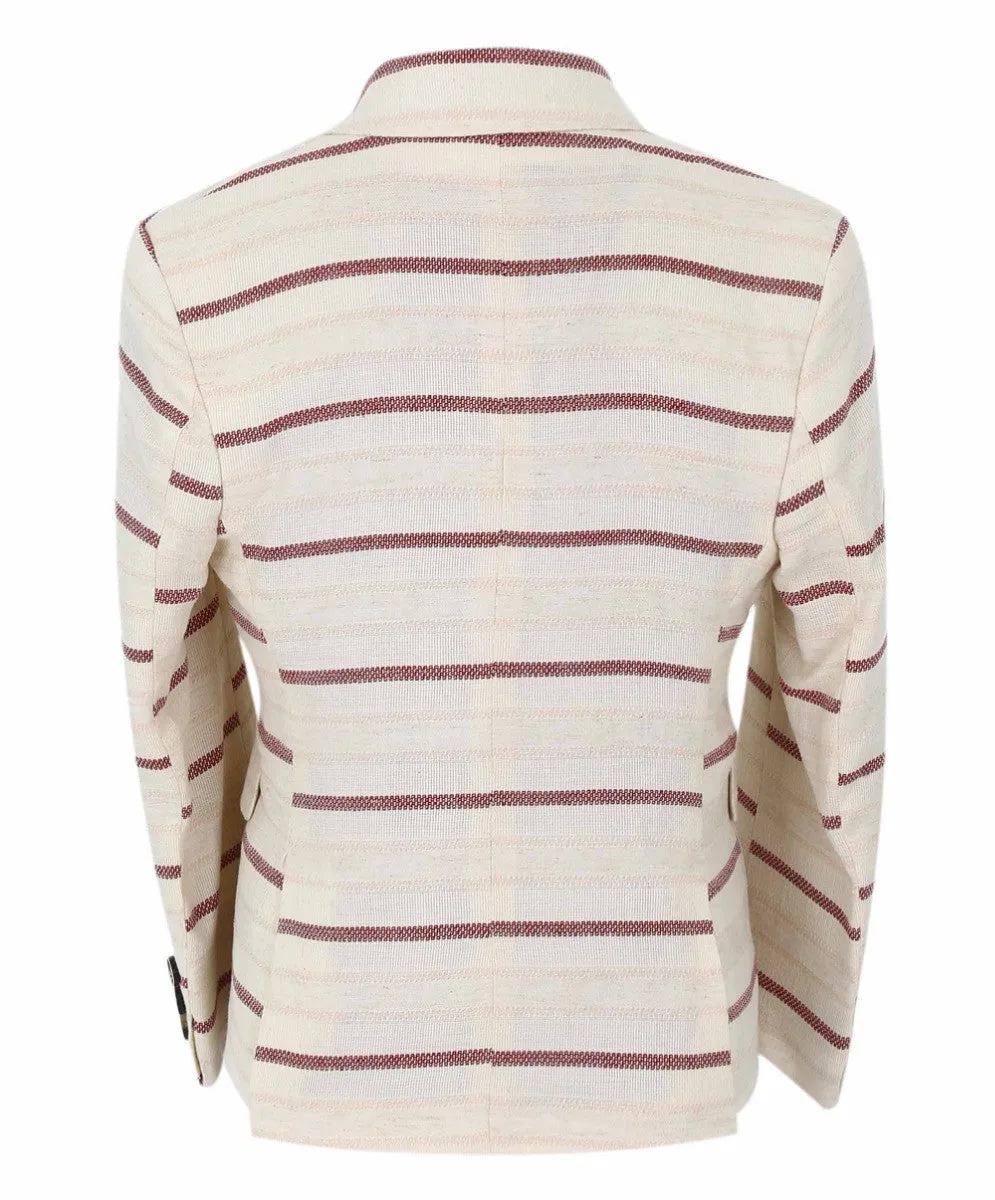 Boys Slim Fit Striped Blazer - Beige - Burgundy