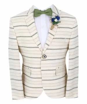 Boys Slim Fit Striped Blazer - Beige - Green