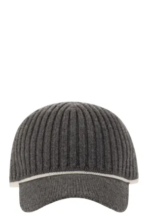 BRUNELLO CUCINELLI Luxury Ribbed Knit Baseball Cap with Jewel Detail