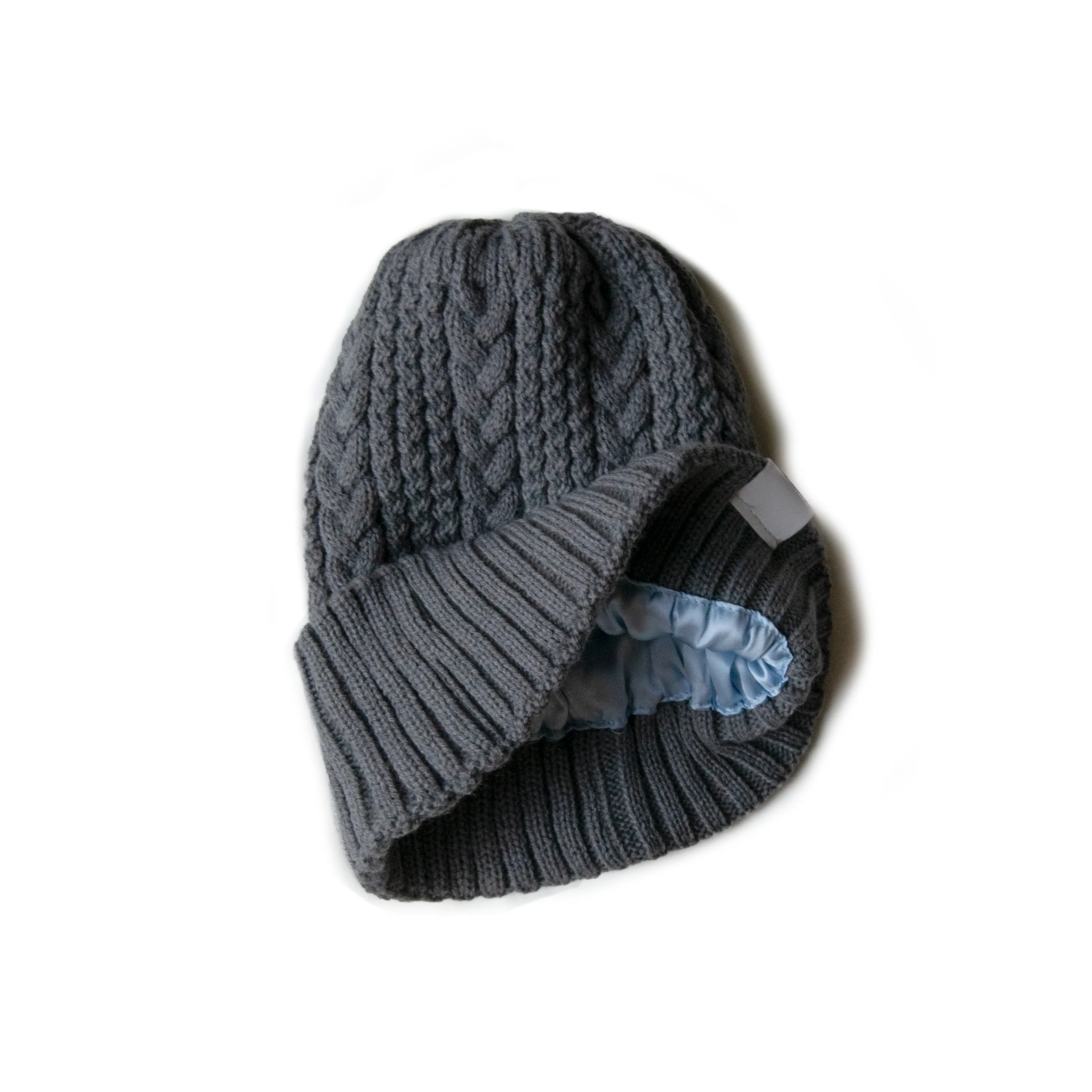 Cable Knit Silk Lined Hats - No Pom Pom