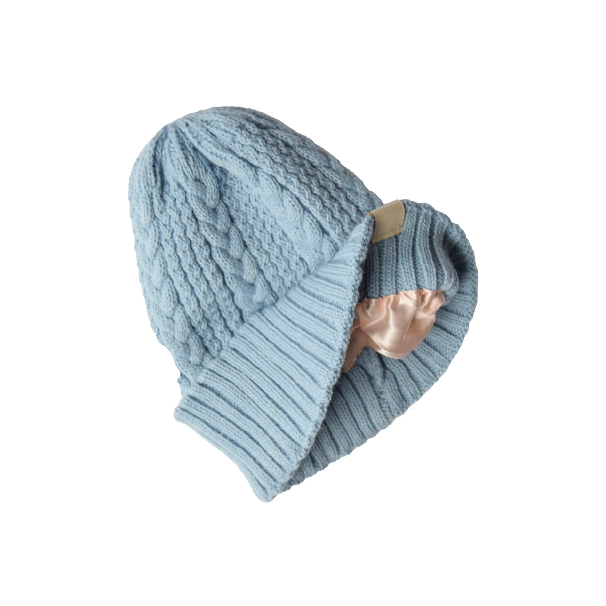 Cable Knit Silk Lined Hats - No Pom Pom