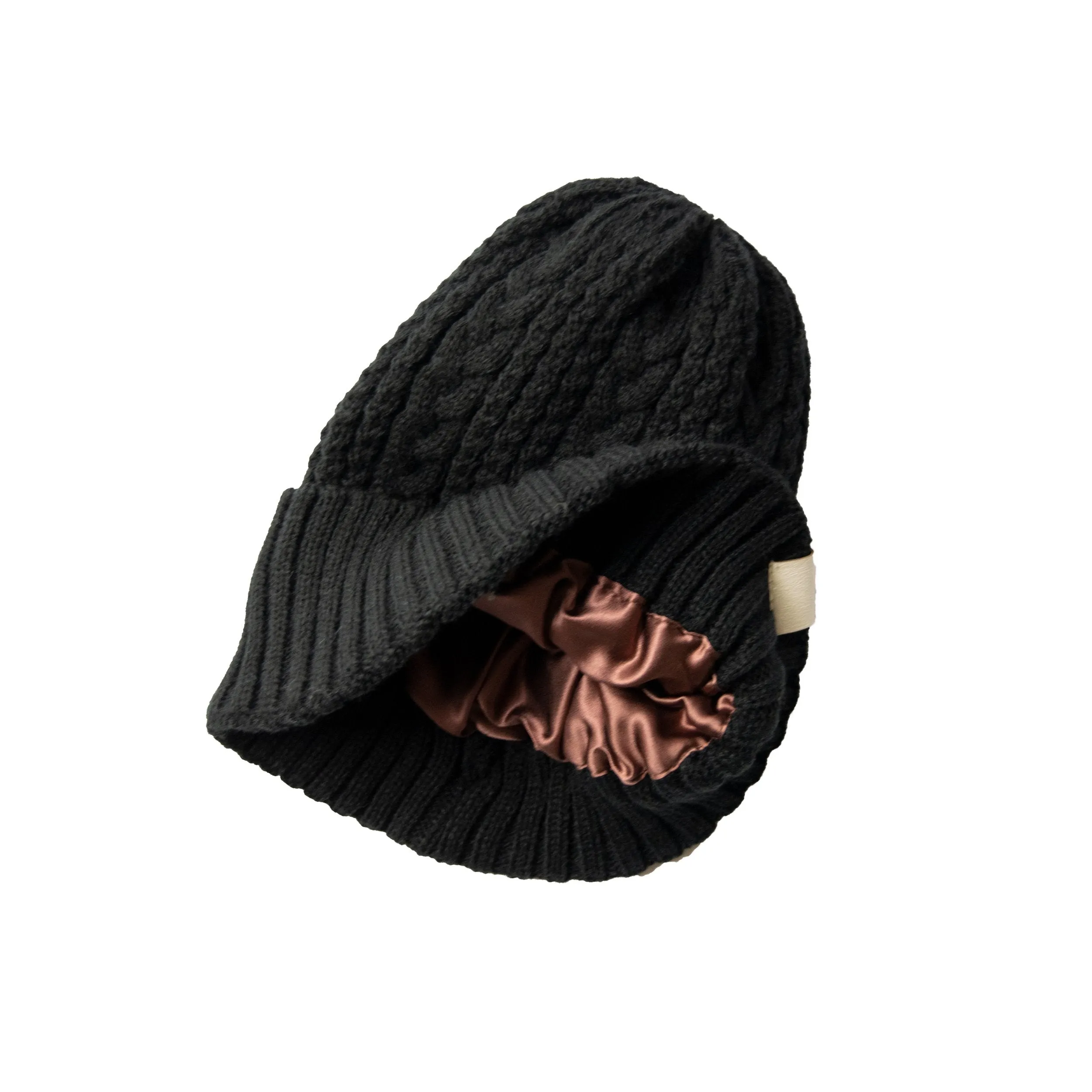 Cable Knit Silk Lined Hats - No Pom Pom