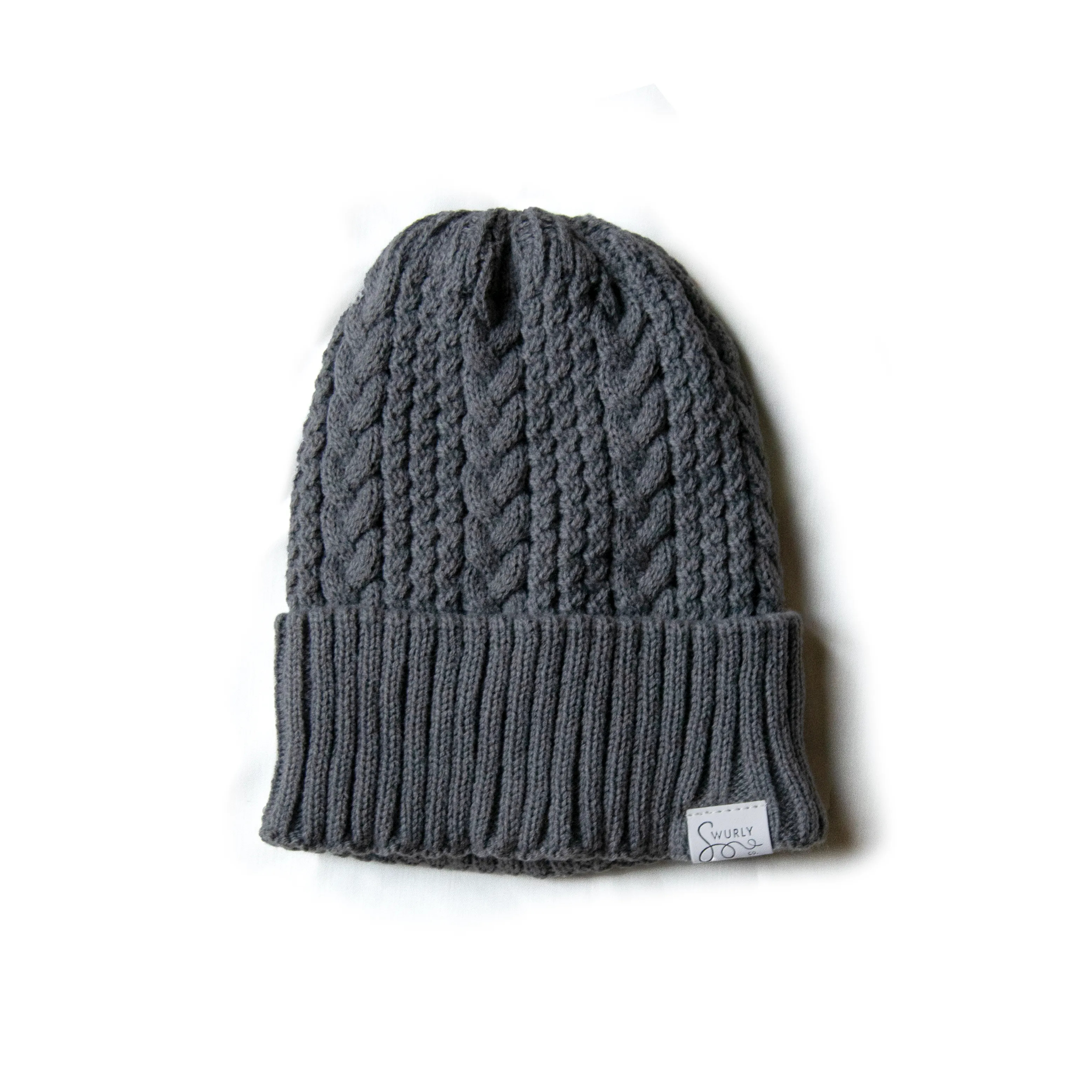 Cable Knit Silk Lined Hats - No Pom Pom