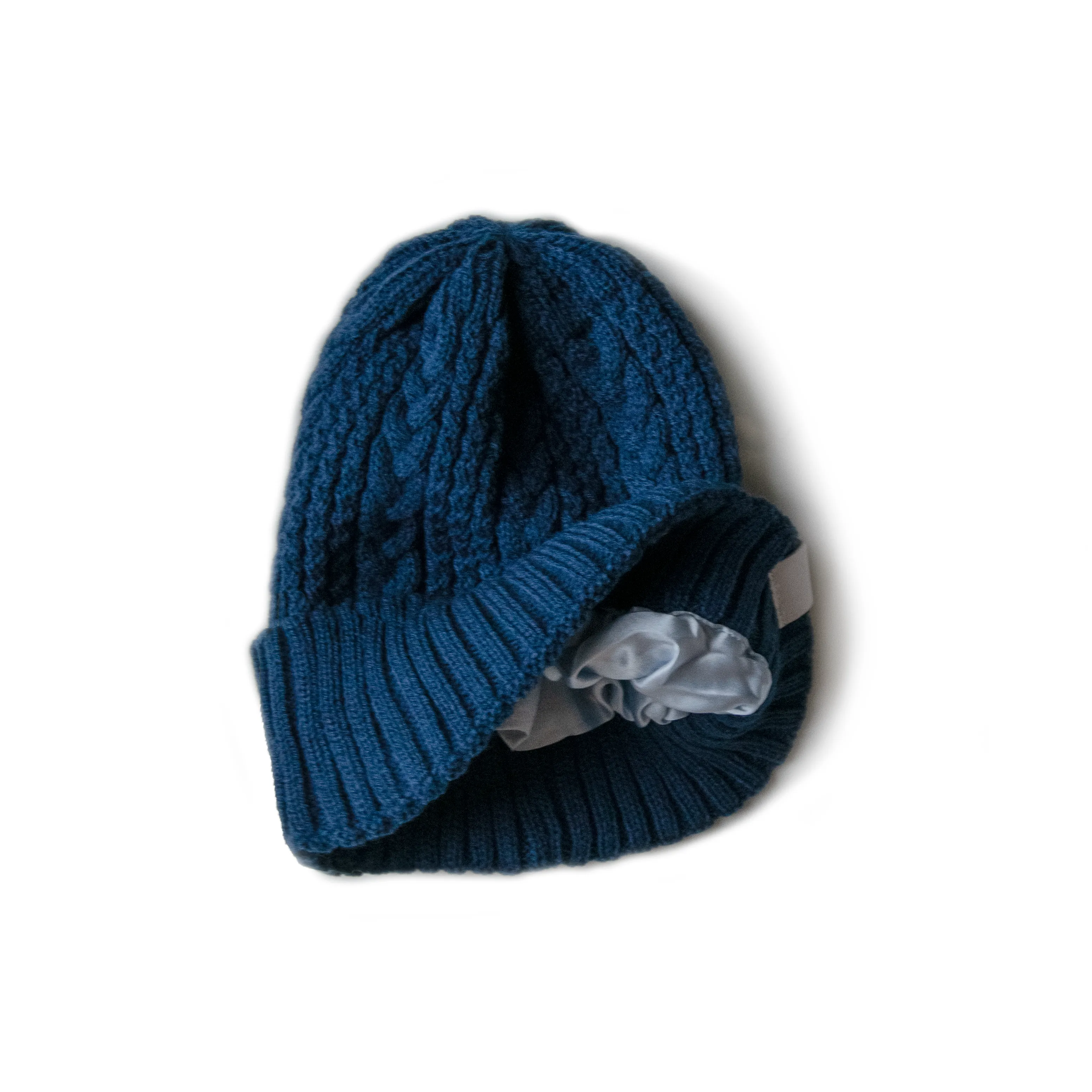Cable Knit Silk Lined Hats - No Pom Pom