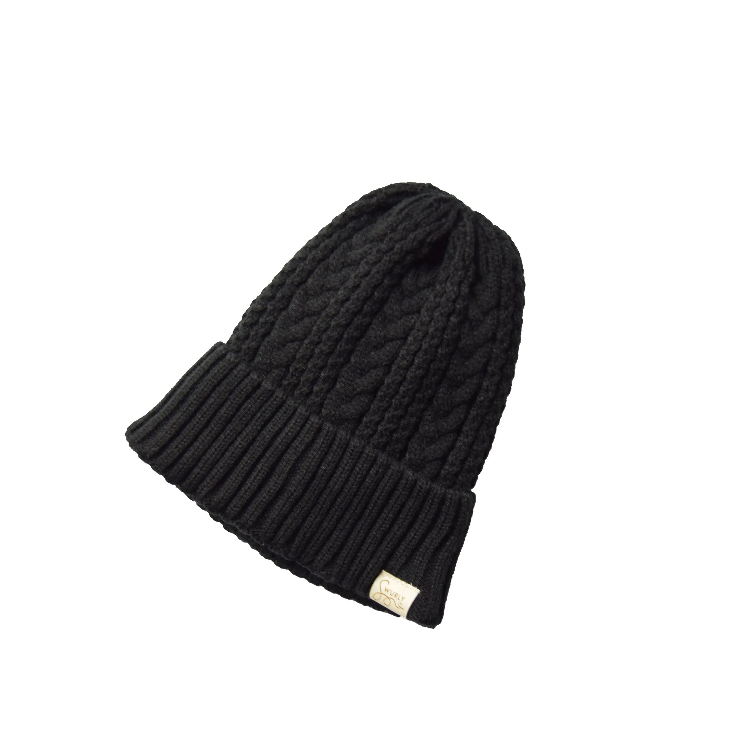 Cable Knit Silk Lined Hats - No Pom Pom