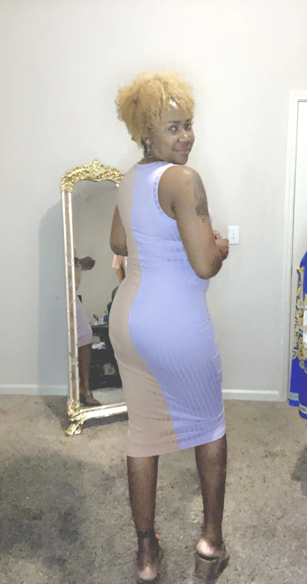 Casual Two-tone Midi Dress