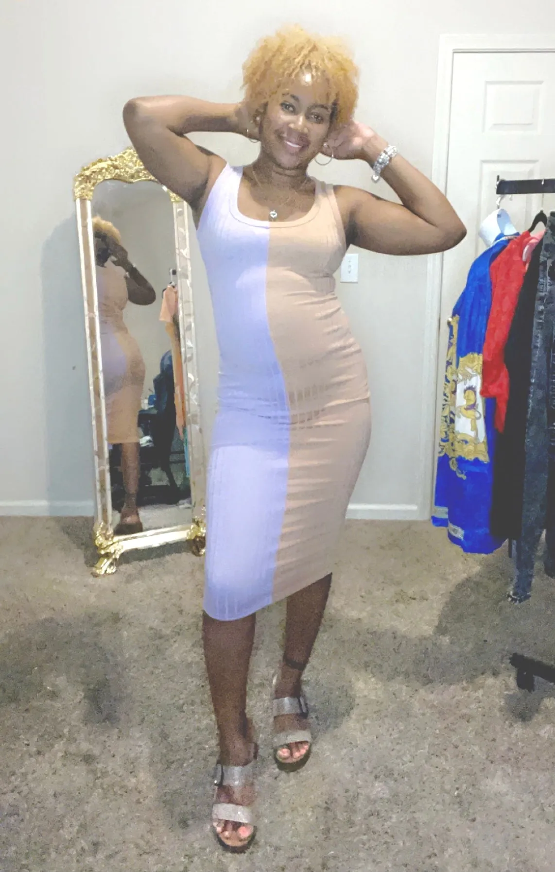 Casual Two-tone Midi Dress
