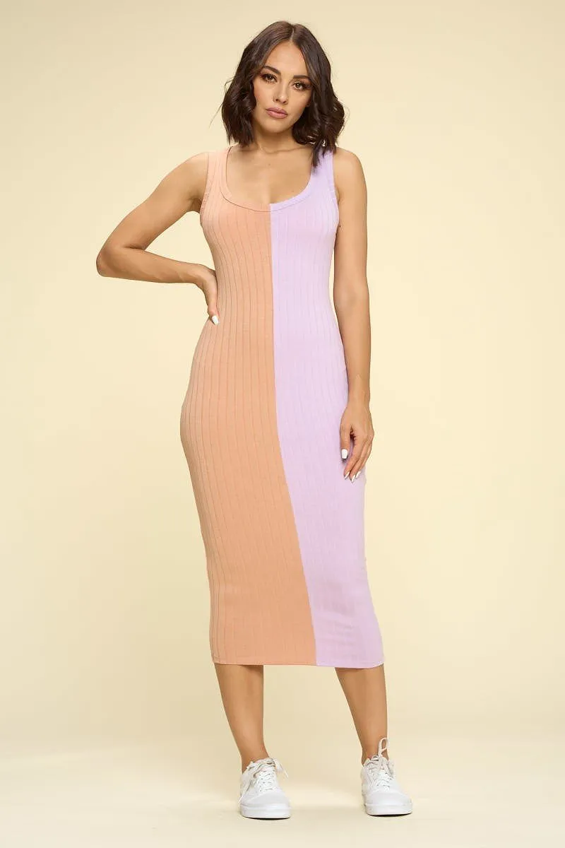 Casual Two-tone Midi Dress