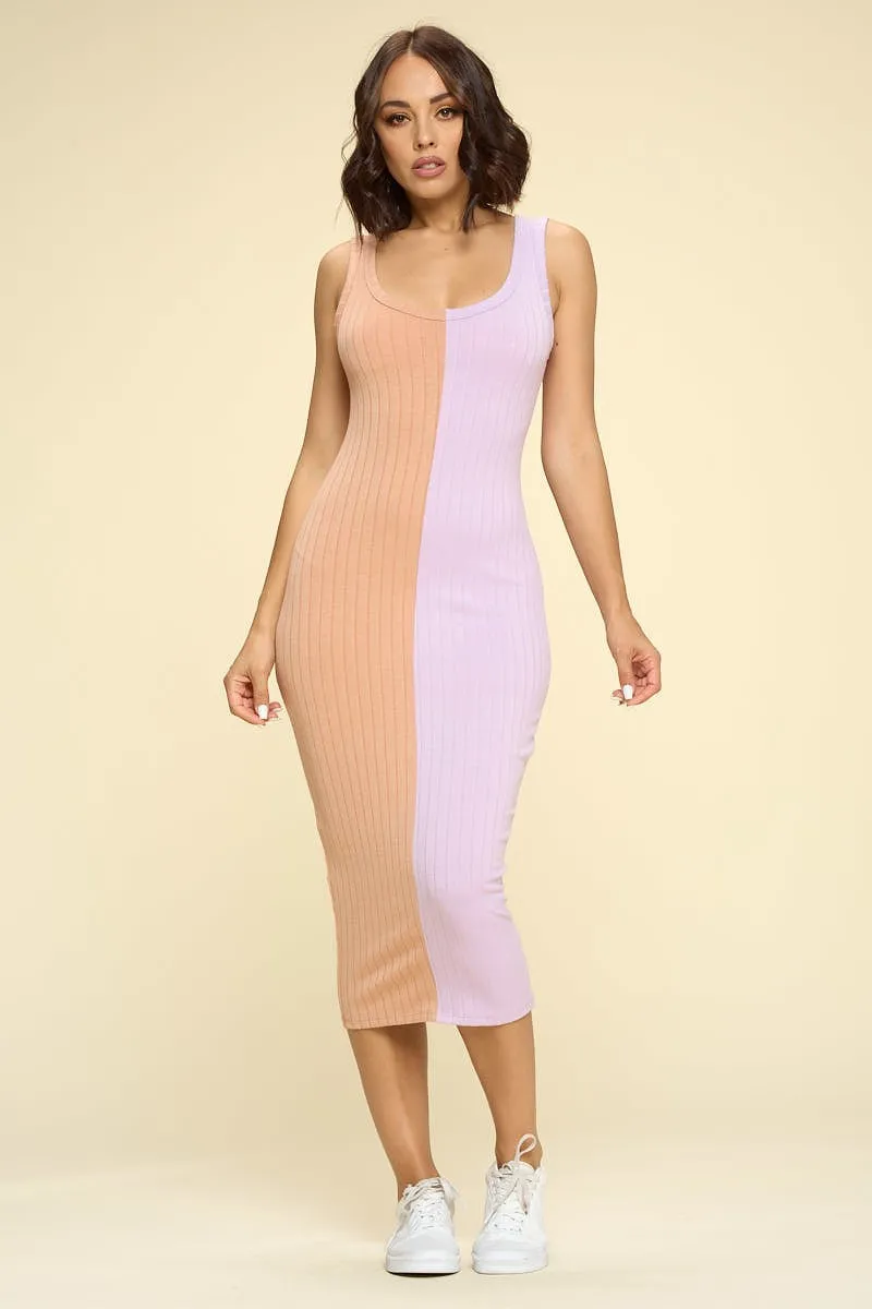 Casual Two-tone Midi Dress