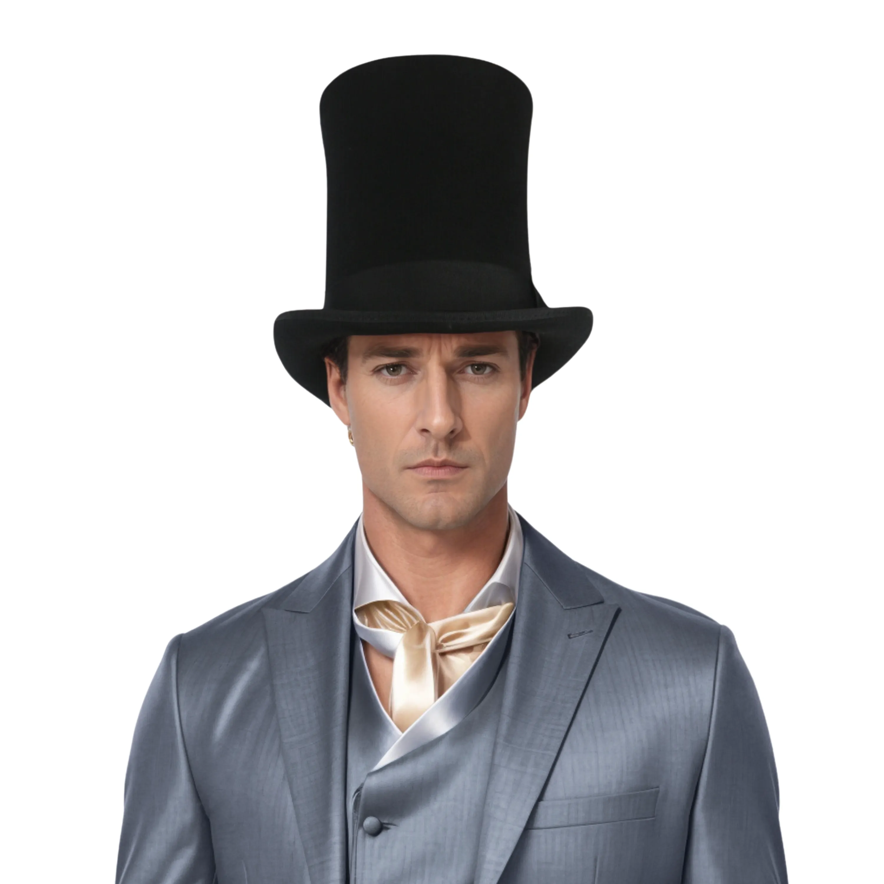 Classic High Crown Wool Felt Tall Top Hats with Removable Feather