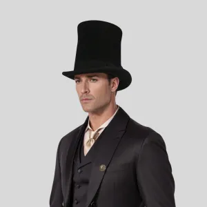 Classic High Crown Wool Felt Tall Top Hats with Removable Feather