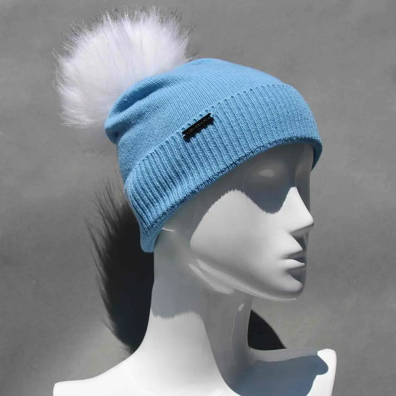 Classic Knit Cashmere Hat with Faux Fur Pom Pom /Multiple Colors
