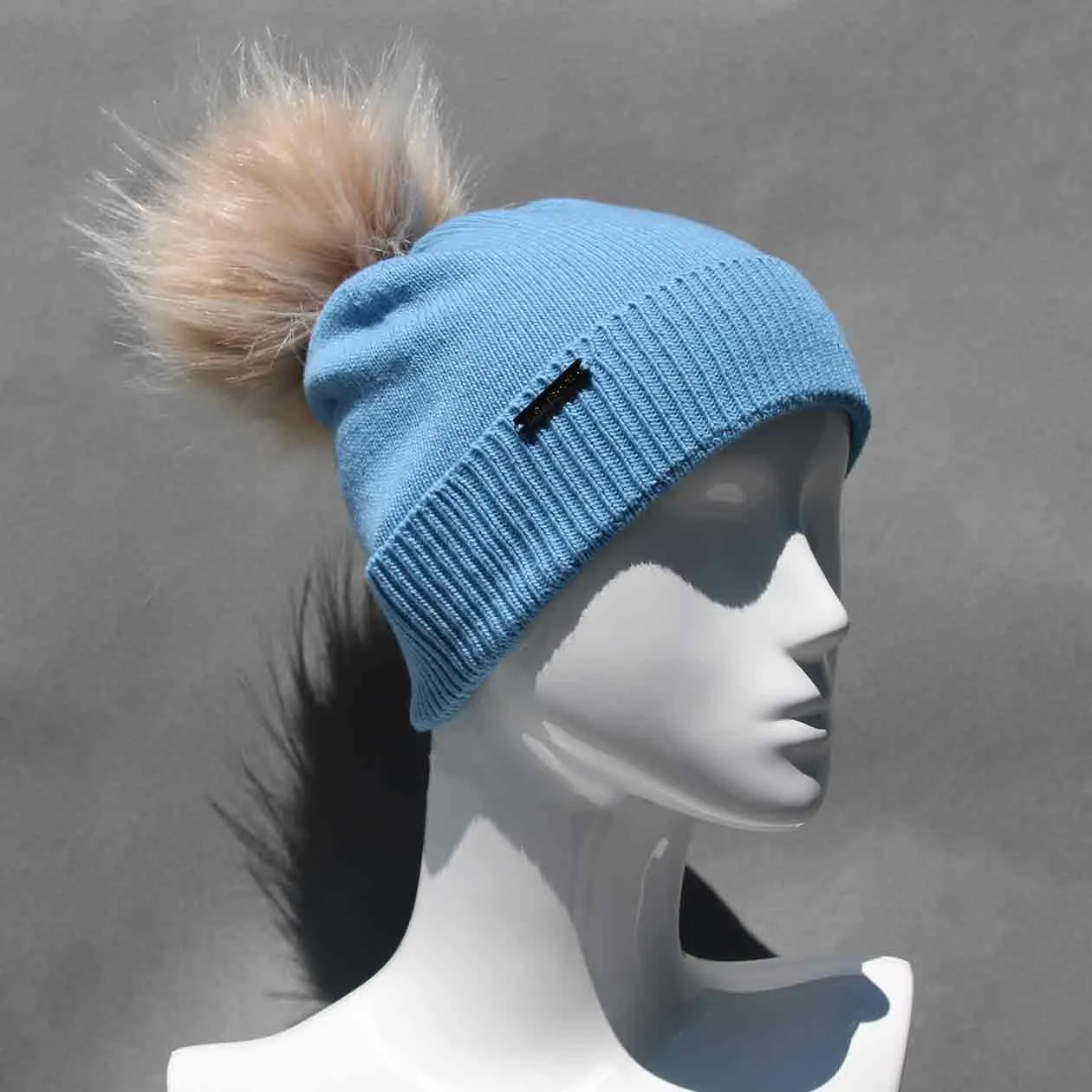 Classic Knit Cashmere Hat with Faux Fur Pom Pom /Multiple Colors