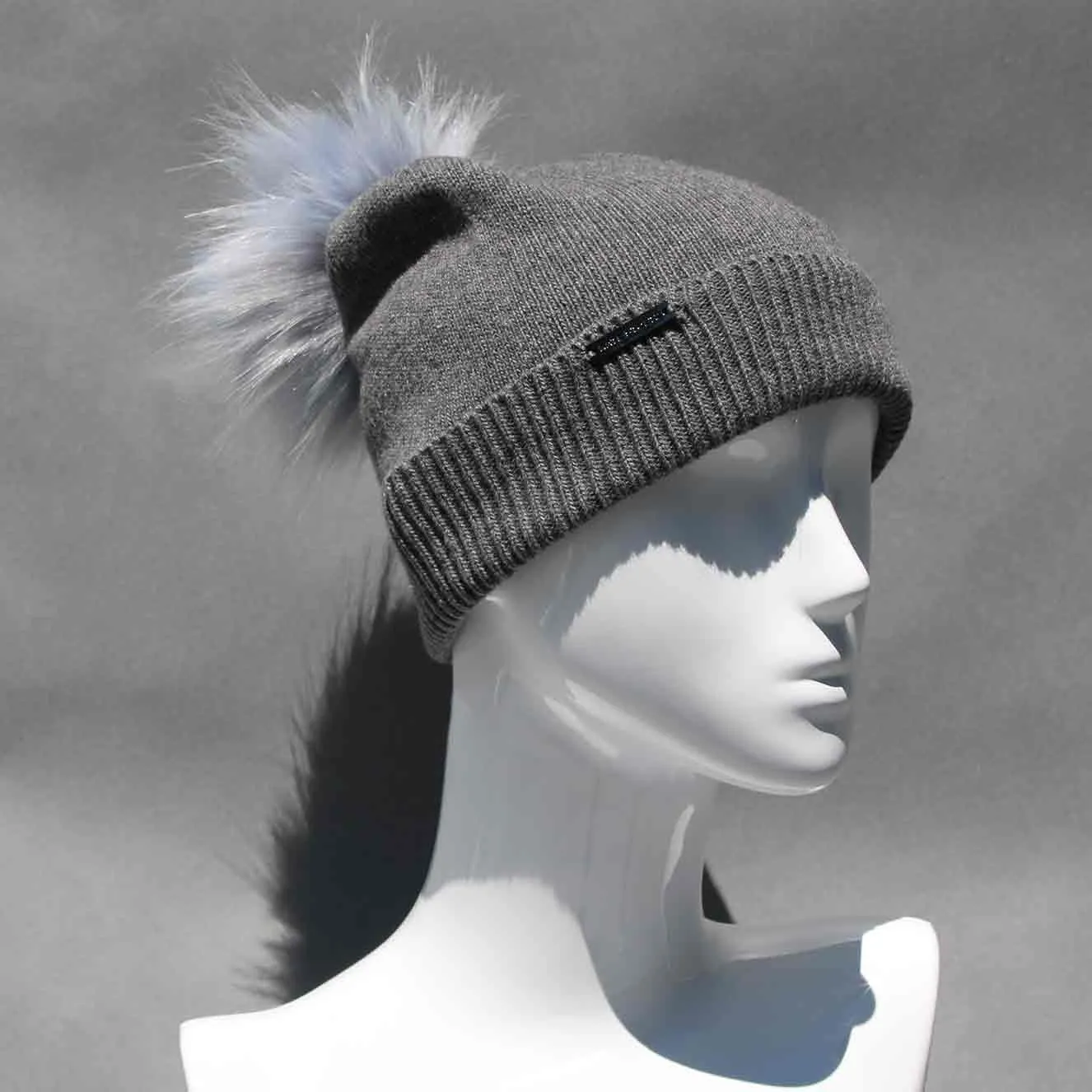 Classic Knit Cashmere Hat with Faux Fur Pom Pom /Multiple Colors