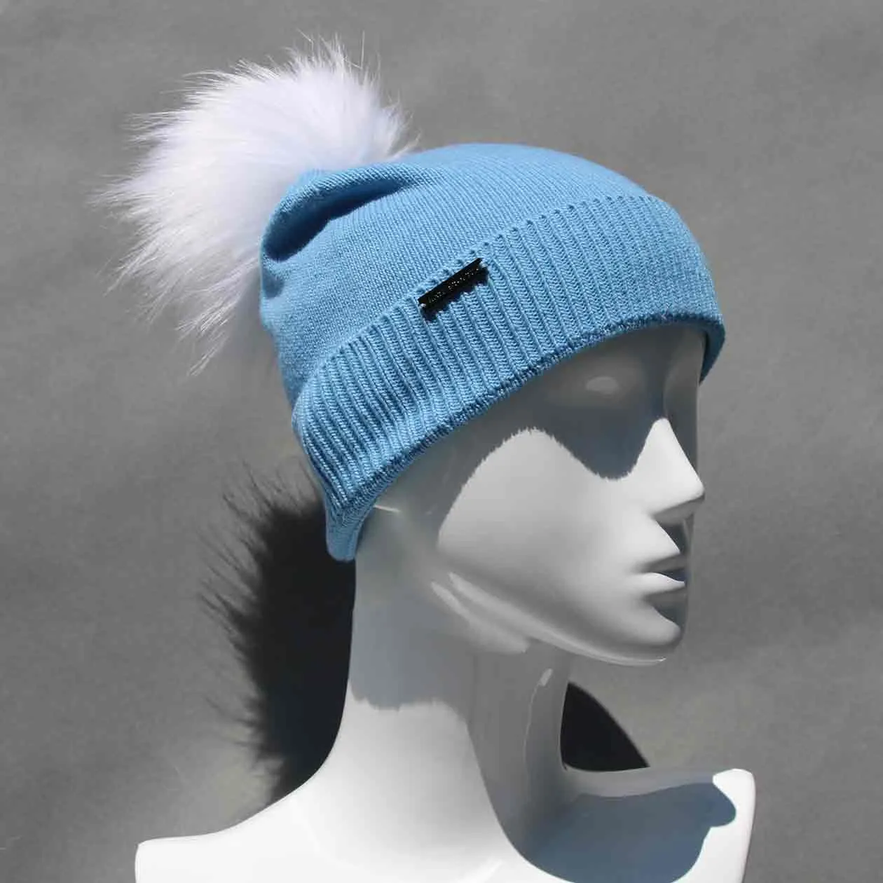 Classic Knit Cashmere Hat with Faux Fur Pom Pom /Multiple Colors