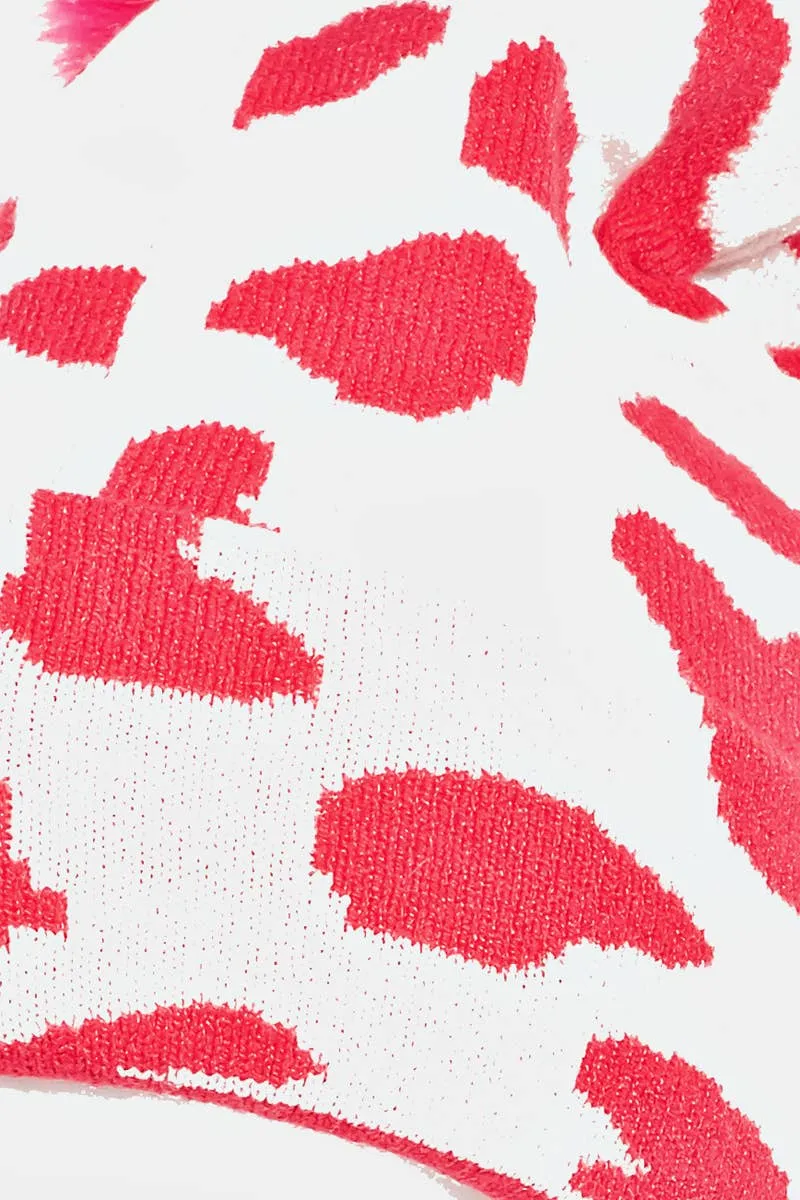Cow Print Beanie: Fuchsia