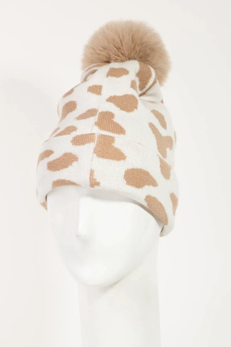 Cow Print Beanie: Fuchsia