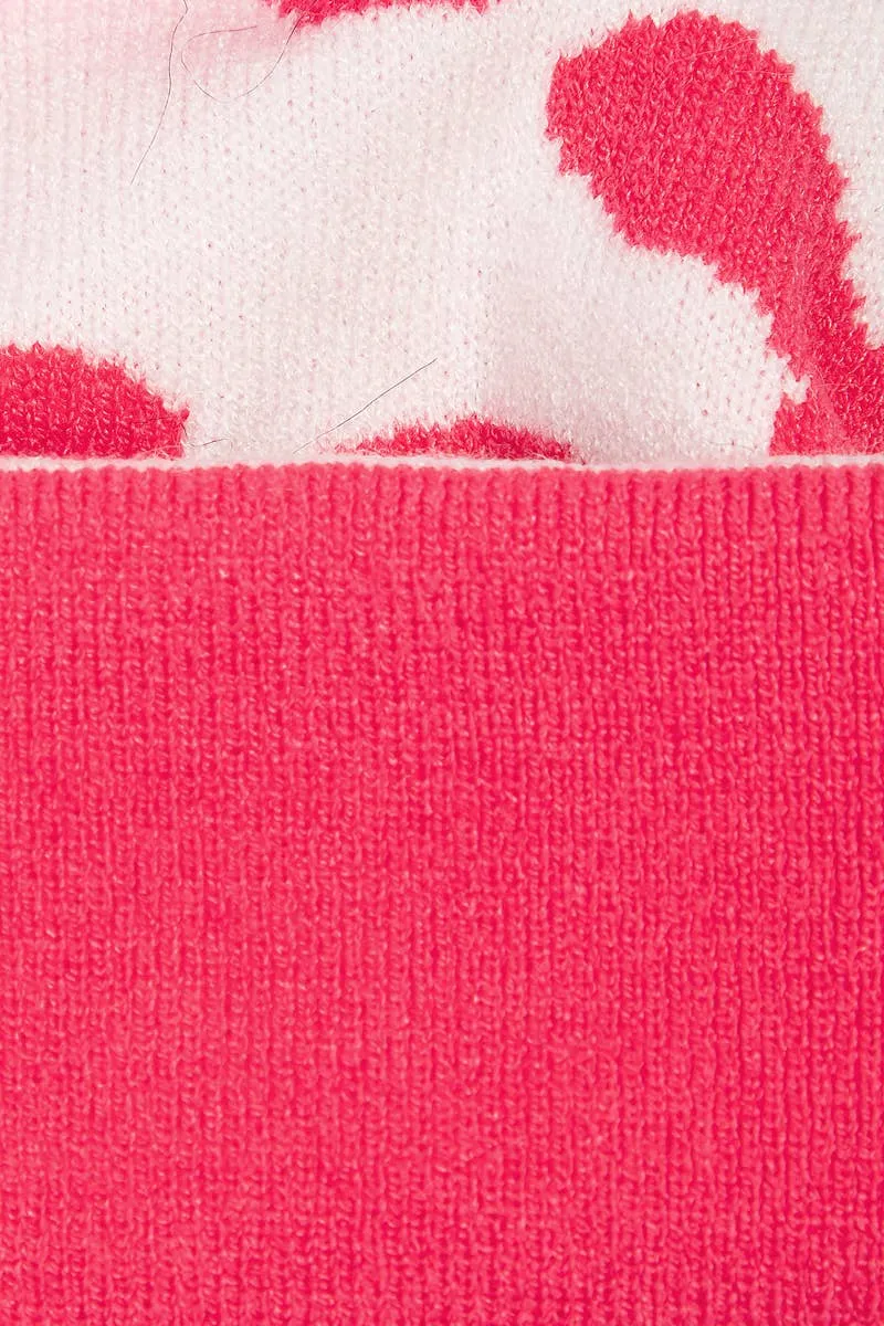 Cow Print Beanie: Fuchsia