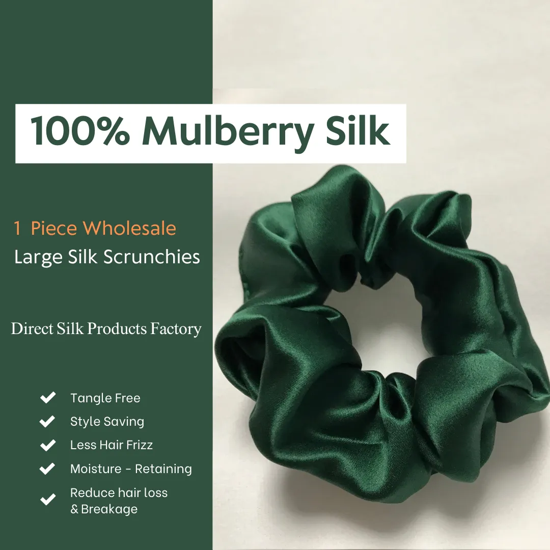 Dark Green Silk Scrunchies Large