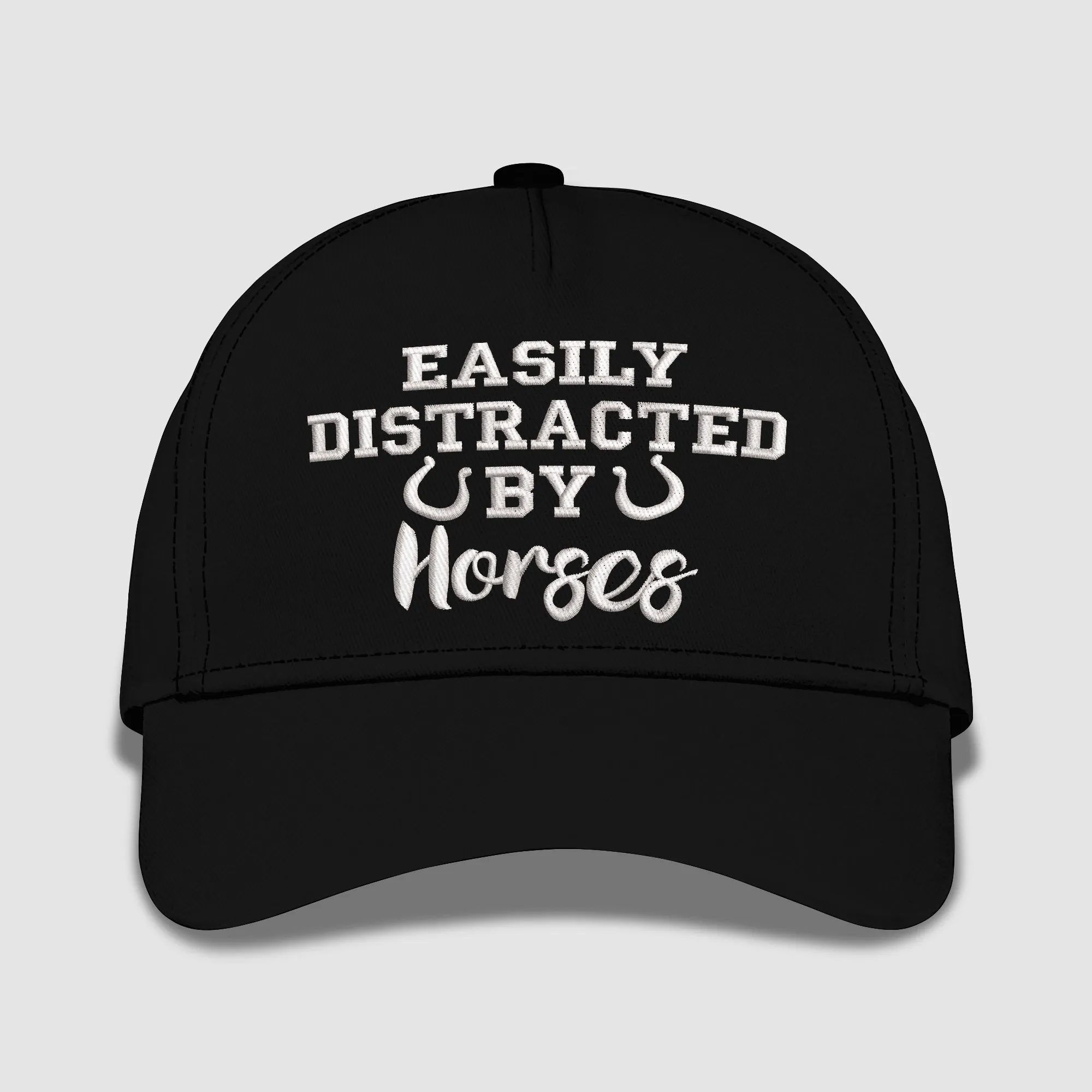 Easily Distracted By Horses Embroidered Baseball Caps