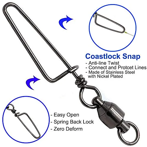 Easy Catch 10 Pack High-Strength Fishing Ball Bearing Swivel with Coastlock Snap, Strong Welded Ring for Saltwater Fishing-18Lb to 350Lb (100% Copper Stainless Steel)(Size 4 4 (90lb) 10Pack)