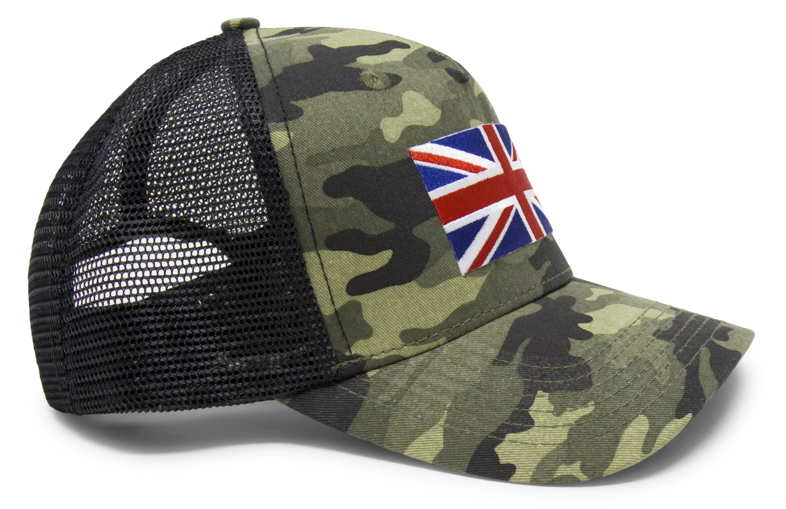 England Britain Flag Trucker Baseball Snapback Hat (Camouflage) - International Tie