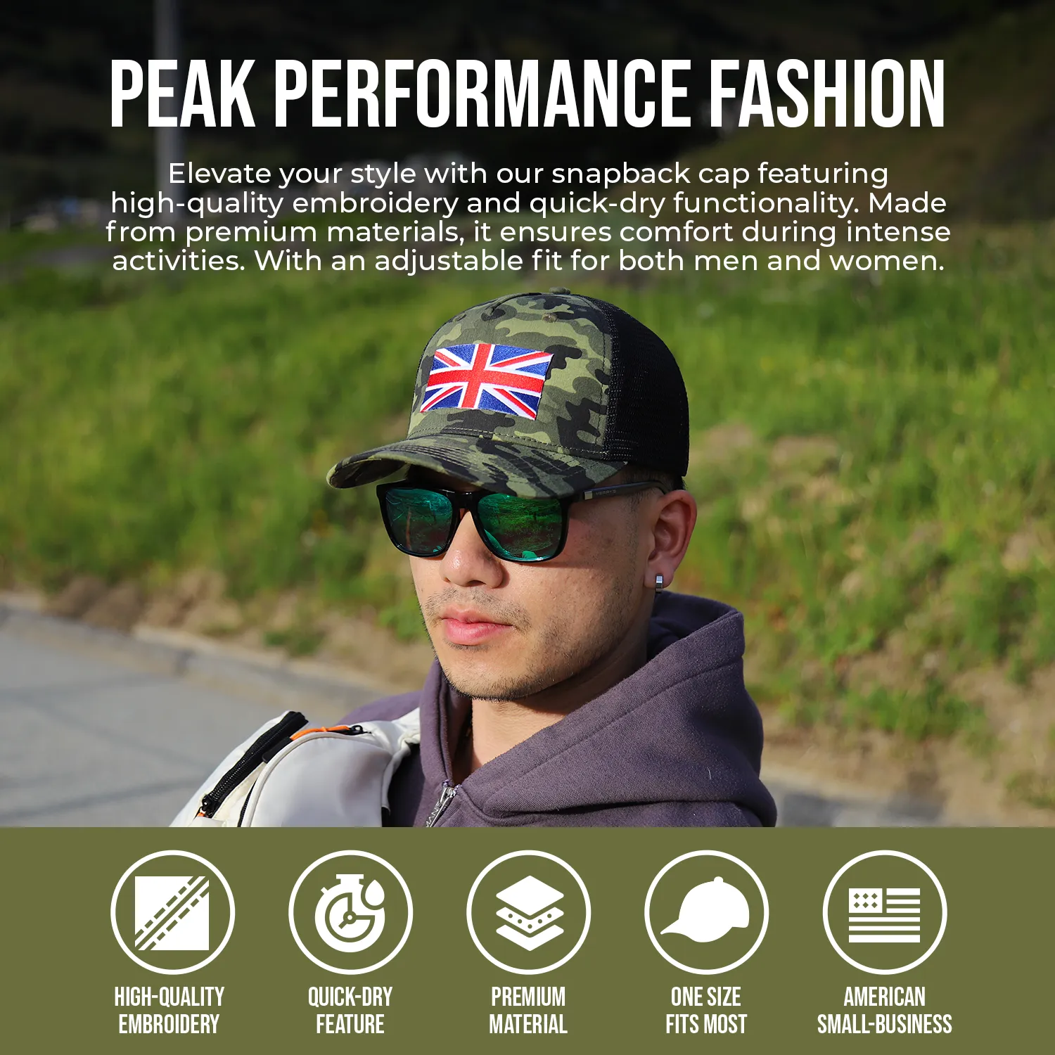 England Britain Flag Trucker Baseball Snapback Hat (Camouflage) - International Tie