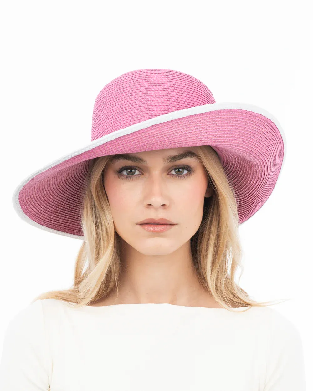 Eric Javits Hampton Hat in Raspberry and White