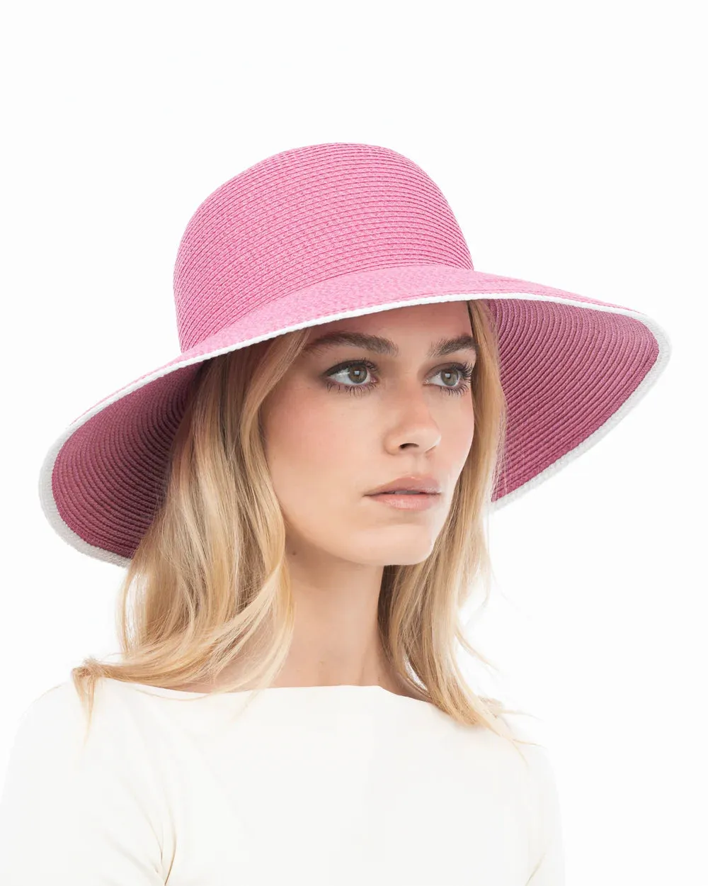 Eric Javits Hampton Hat in Raspberry and White