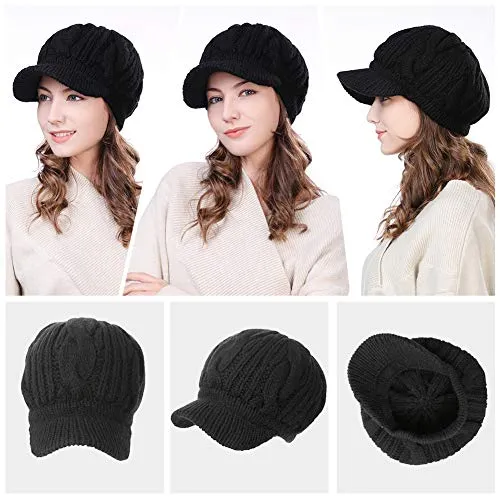 Fancet Women's Merino Wool Visor Beanie Cap