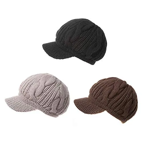 Fancet Women's Merino Wool Visor Beanie Cap