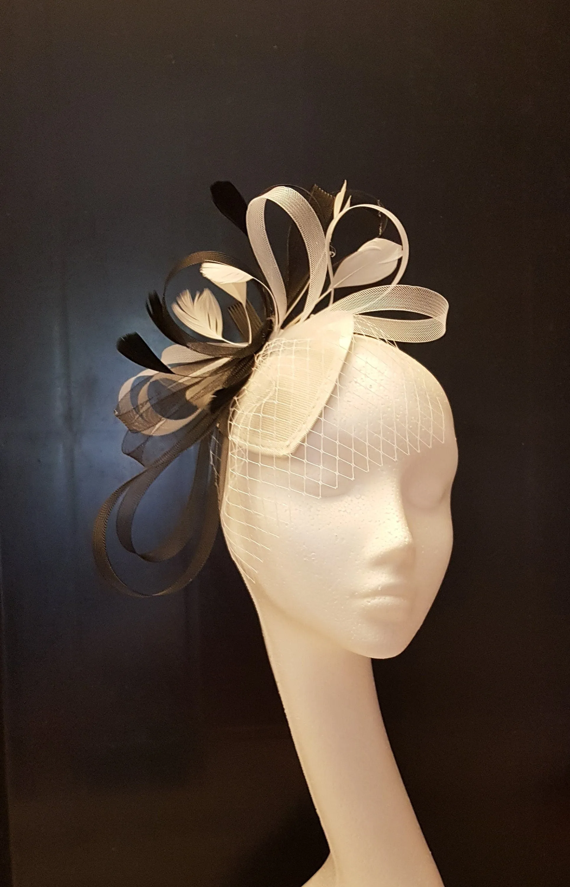 Fascinator hat Black and white Teardrop Hat fascinator  #Red,Brown,Blue,Purple,Tan Ascot hat Fascinator Wedding Race,Cocktail  fascinator