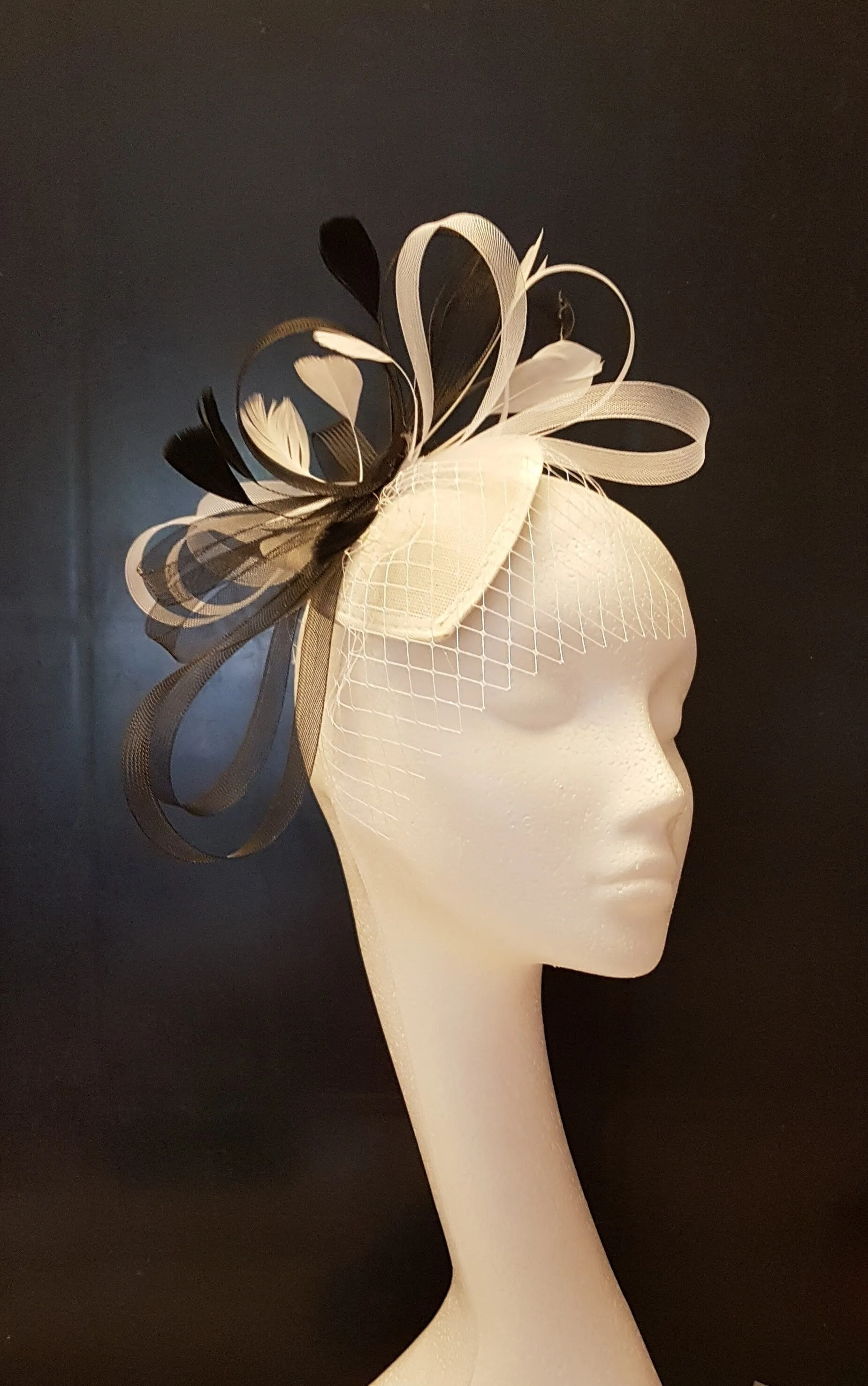 Fascinator hat Black and white Teardrop Hat fascinator  #Red,Brown,Blue,Purple,Tan Ascot hat Fascinator Wedding Race,Cocktail  fascinator
