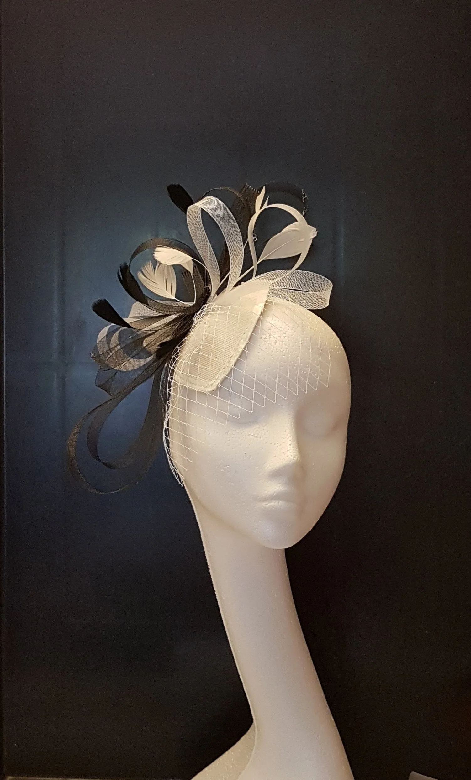 Fascinator hat Black and white Teardrop Hat fascinator  #Red,Brown,Blue,Purple,Tan Ascot hat Fascinator Wedding Race,Cocktail  fascinator