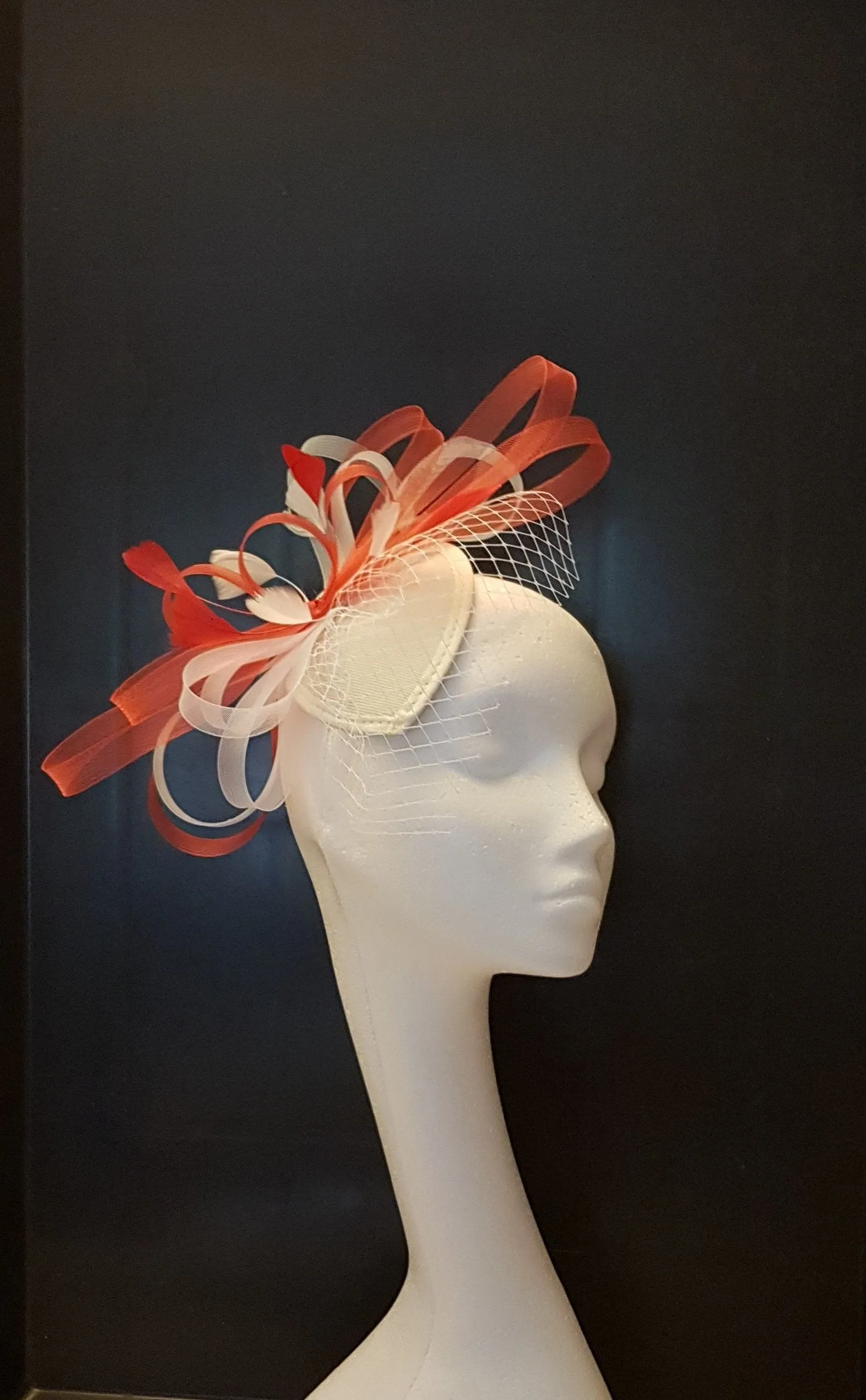 Fascinator, RED & WHITE Teardrop Hat fascinator Mini VEIL #Red and White Ascot hat fascinator,Wedding, Race, Cocktail, Church hat fascinator