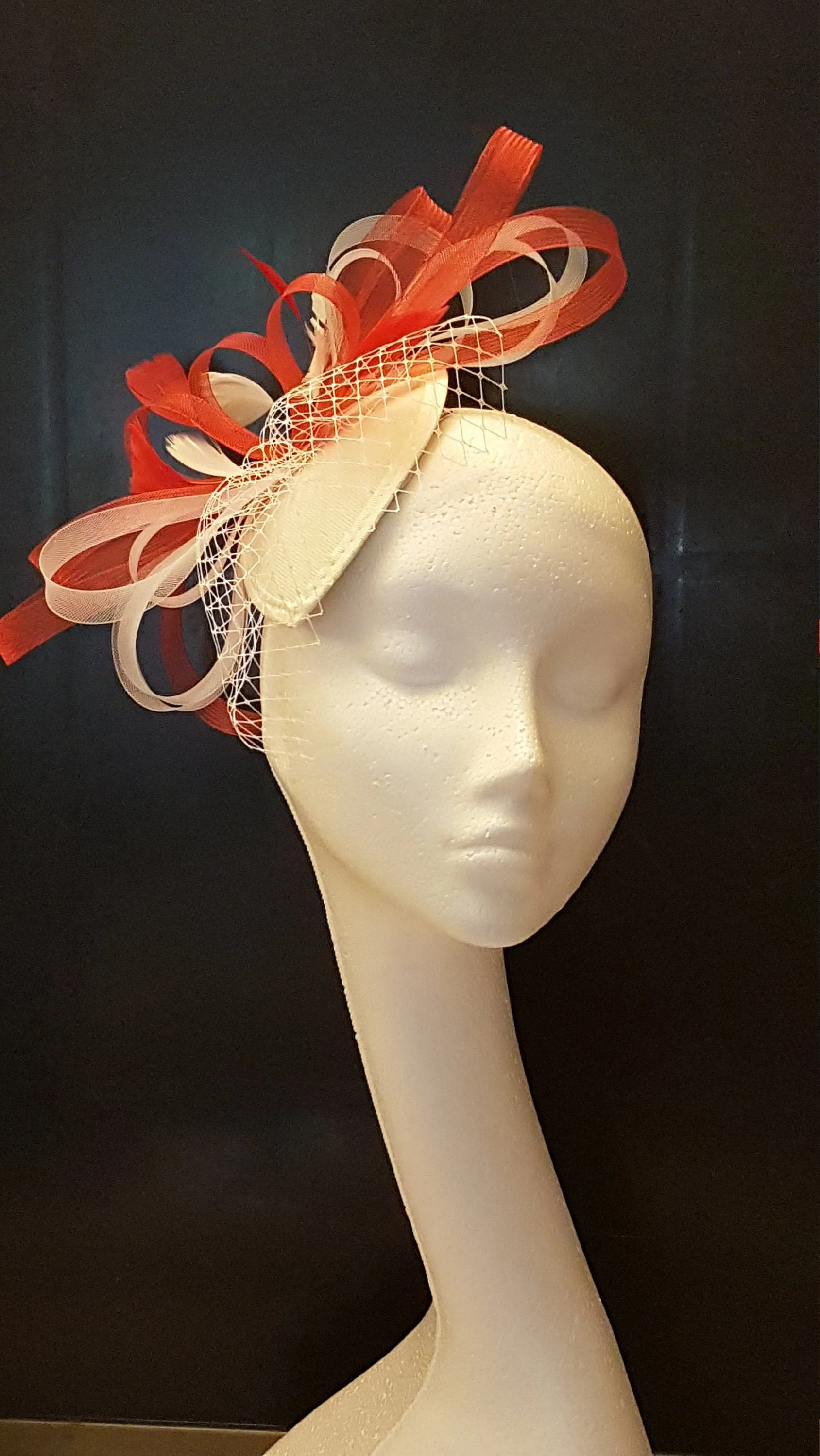 Fascinator, RED & WHITE Teardrop Hat fascinator Mini VEIL #Red and White Ascot hat fascinator,Wedding, Race, Cocktail, Church hat fascinator