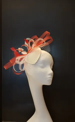 Fascinator, RED & WHITE Teardrop Hat fascinator Mini VEIL #Red and White Ascot hat fascinator,Wedding, Race, Cocktail, Church hat fascinator