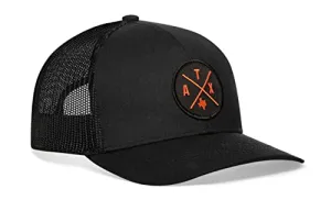 HAKA Austin Hat – ATX Trucker Hat for Men & Women, Adjustable Baseball Cap, Mesh Snapback, Outdoor Golf Hat - Black (Orange Thread)
