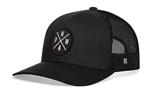 HAKA PNW Hat – Pacific Northwest Trucker Mesh Snapback Baseball Cap (Black)