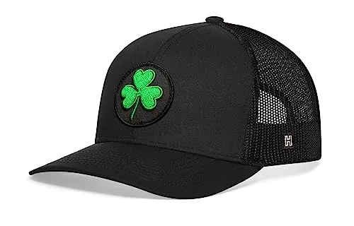 HAKA Shamrock Hat – 3 Leaf Clover Trucker Hat for Men & Women, Adjustable Baseball Cap, Mesh Snapback, Outdoor Golf Hat - Black