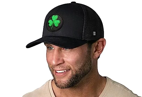 HAKA Shamrock Hat – 3 Leaf Clover Trucker Hat for Men & Women, Adjustable Baseball Cap, Mesh Snapback, Outdoor Golf Hat - Black