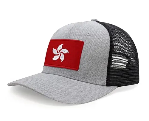 International Tie Premium Hong Kong Flag Hat for Men and Women - Snapback Trucker Baseball Cap (Grey Black)